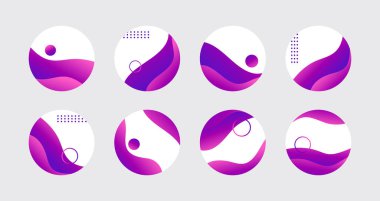 Purple liquid highlight story cover icons for social media. Vector abstract circle trendy icons for instagram highlights