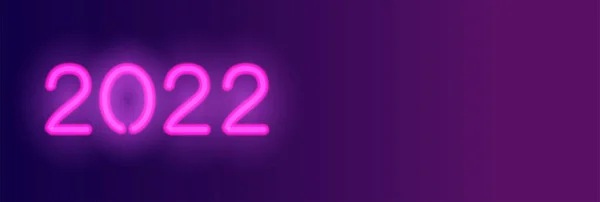 2022 neon panjang vektor banner. Violet neon angka pada latar belakang gelap. Header hari libur untuk sampul facebook dengan ruang salinan untuk teks - Stok Vektor