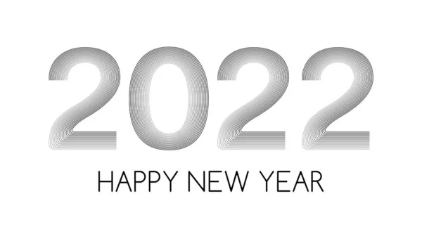 2022 Feliz año nuevo tarjeta de felicitación. Números gráficos revestidos de negro vectorial mínimo sobre un fondo blanco — Vector de stock