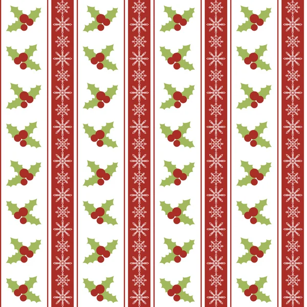 Modèle sans couture de Noël avec des baies de houx et des flocons de neige — Image vectorielle