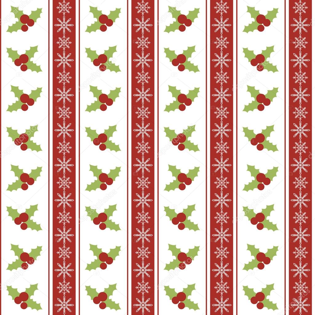 Christmas seamless pattern with holly berries and snowflakes