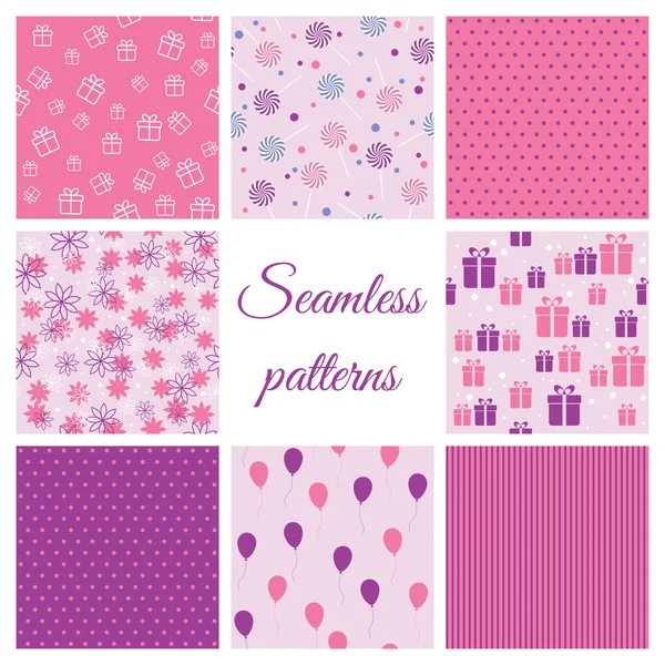 Set of seamless patterns for birthday — Stock Vector