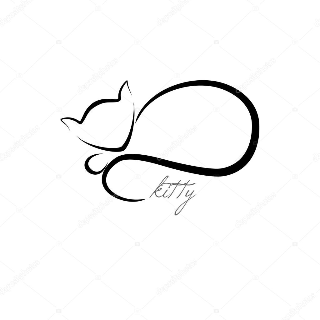 Vector hand drawn outline kitty. May be used as a logo or icon