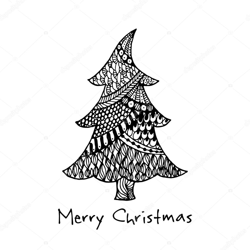 Greeting card with hand drawn Christmas tree