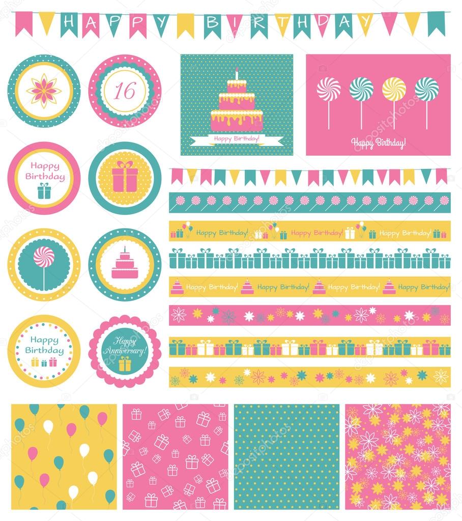Set of birthday design elements.
