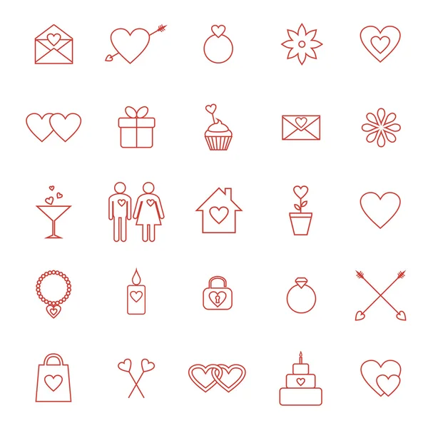 Conjunto de iconos de línea para el día de San Valentín o el diseño de boda — Vector de stock