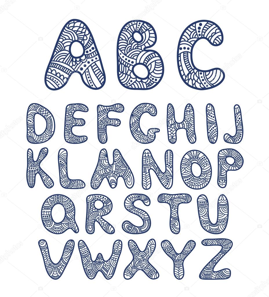 Doodle hand drawn funny alphabet
