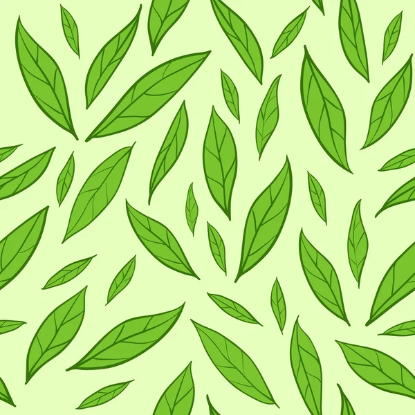 Seamless pattern with green tea leaves — Stock Vector