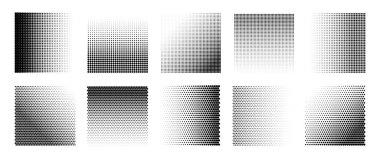 Yarım tonluk eğimli noktalı dokular ayarlandı. Posterler, afişler için soyut vektör geçmişi