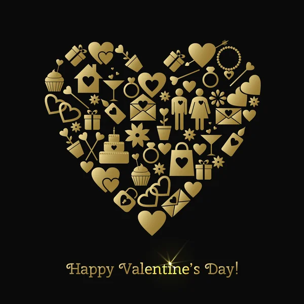 Feliz día de San Valentín tarjeta de felicitación con elementos de oro — Vector de stock