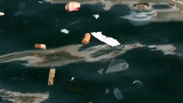 Residuos Vasos Plástico Desechos Envases Medusas Nadaban Superficie Del Mar — Vídeo de stock