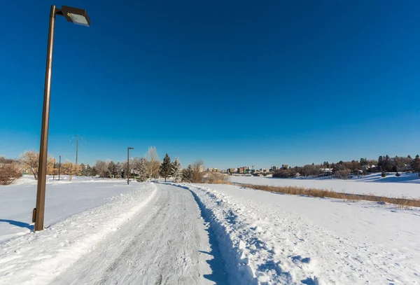 Caminho Escavado Através Neve Parque — Fotografia de Stock