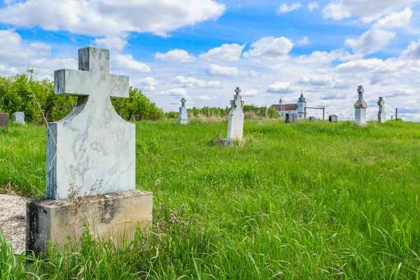 Headstones Graveyard Old Country Church — Stock Photo, Image