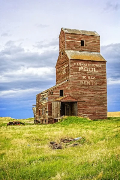 Gammal Brunt Korn Hiss Spökstaden Bents Saskatchewan Kanadensiska Prärierna — Stockfoto