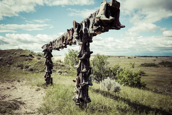 Hängande Cowboystövlarna Vid Great Sand Hills Nära Sceptre Saskatchewan Dessa — Stockfoto