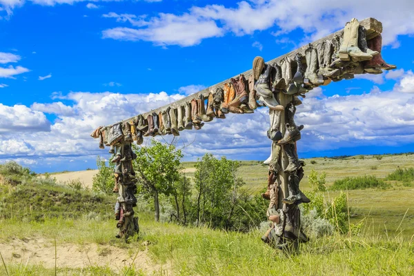 Visící Kovbojské Boty Great Sand Hills Poblíž Žezla Saskatchewanu Tyhle — Stock fotografie