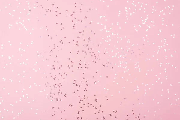 Feminine Glamorous Pastel Color Pink Background White Shiny Confetti — Stock Photo, Image