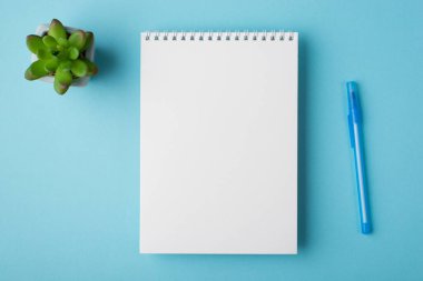 Açık renk masa arkaplanı üzerine izole üniversite lisesi için net spiral telif defteri düzleminin üzerinde yatıyordu