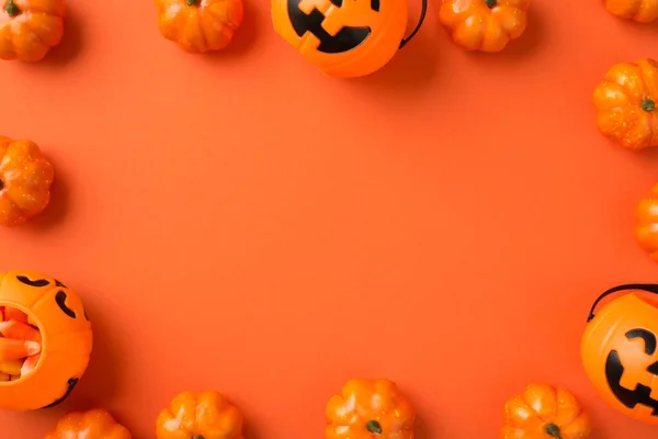 Foto Vista Dall Alto Halloween Decorazioni Cesti Zucca Con Mais — Foto Stock