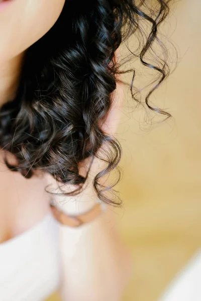 Black Shiny Curly Hair Close — Stock Photo, Image