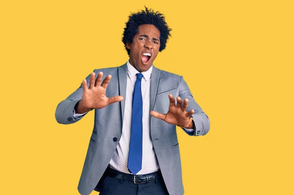 Handsome African American Man Afro Hair Wearing Business Jacket Afraid — Stock Photo, Image