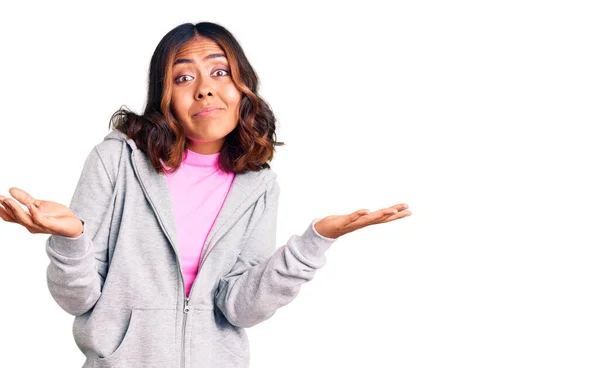 Young Beautiful Mixed Race Woman Wearing Casual Sporty Clothes Clueless — Stock Photo, Image