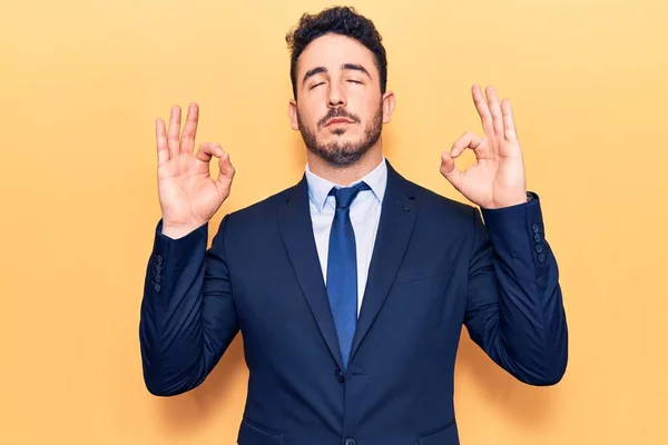 Young Hispanic Man Wearing Suit Relax Smiling Eyes Closed Doing — Stock Photo, Image