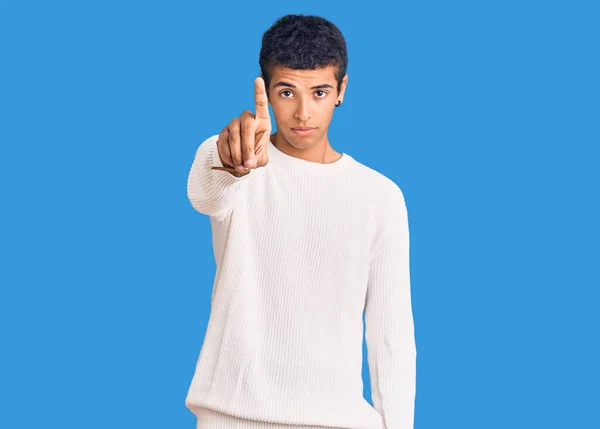 Young African Amercian Man Wearing Casual Clothes Pointing Finger Angry — Stock Photo, Image