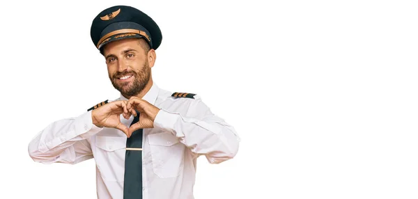 Bel Homme Barbu Portant Uniforme Pilote Avion Souriant Amour Faisant — Photo