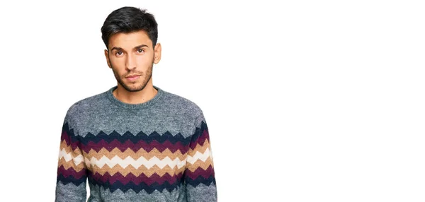 Young Handsome Man Wearing Casual Winter Sweater Skeptic Nervous Frowning — Stock Photo, Image