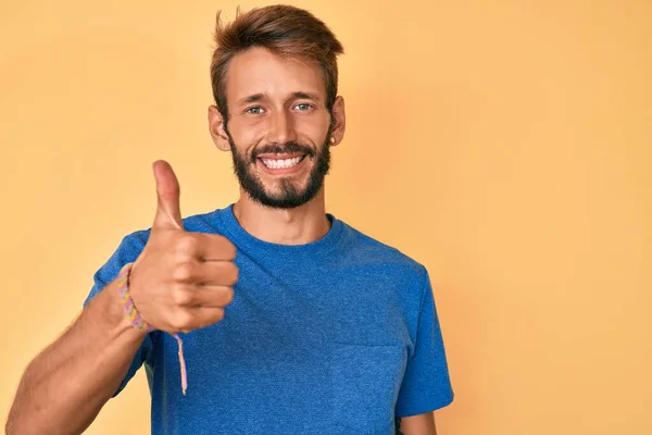 Handsome Caucasian Man Beard Wearing Casual Clothes Doing Happy Thumbs — Stock Photo, Image