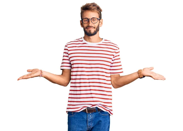 Handsome Blond Man Beard Wearing Casual Clothes Glasses Clueless Confused — Stock Photo, Image