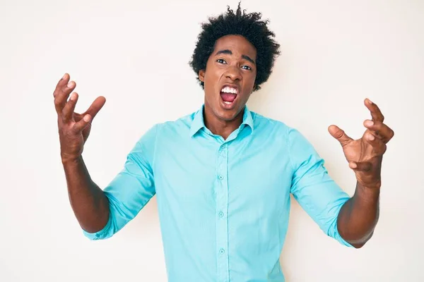 Handsome African American Man Afro Hair Wearing Casual Clothes Crazy — Stock Photo, Image