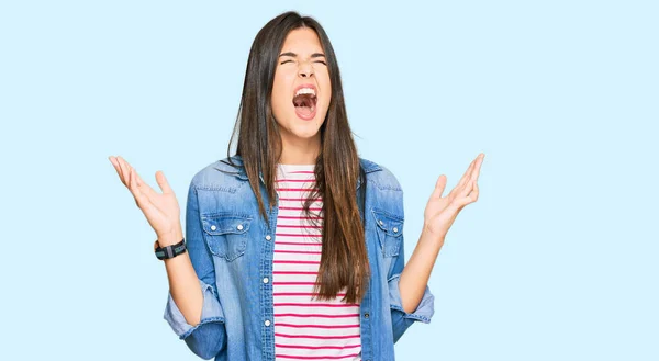 Young Brunette Woman Wearing Casual Clothes Celebrating Mad Crazy Success — Stock Photo, Image