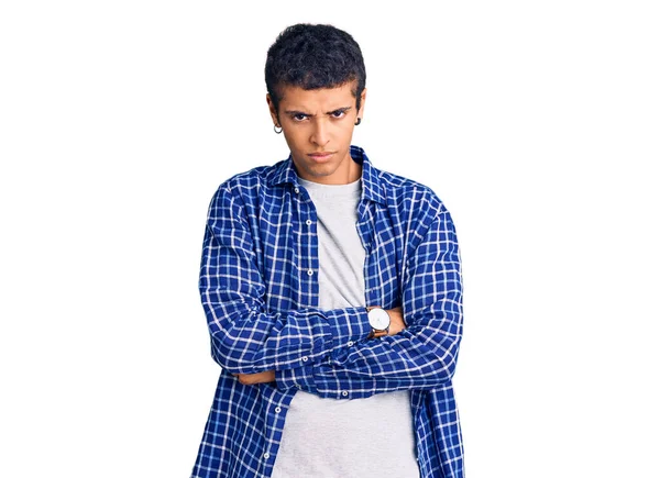 Joven Hombre Amerciano Africano Vestido Con Ropa Casual Escéptico Nervioso —  Fotos de Stock