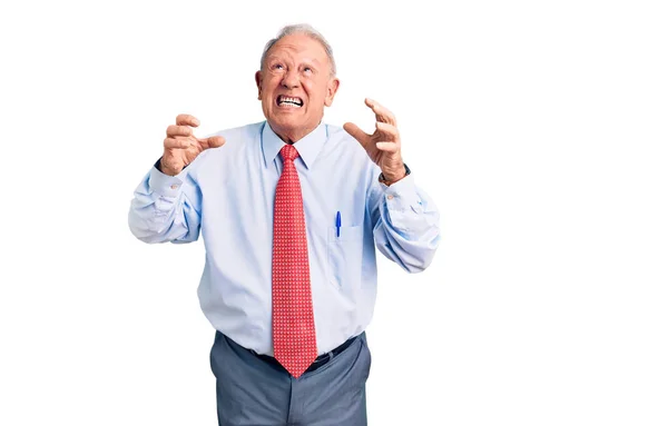 Homem Cabelos Grisalhos Bonito Sênior Vestindo Gravata Camisa Elegante Louco — Fotografia de Stock