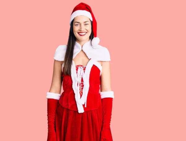 Young Beautiful Caucasian Woman Wearing Santa Claus Costume Happy Cool — Stock Photo, Image