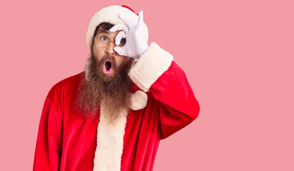 Handsome Young Red Head Man Long Beard Wearing Santa Claus — Stock Photo, Image