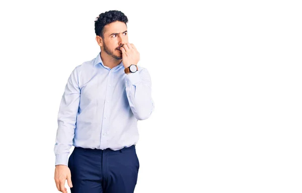 Young Hispanic Man Wearing Business Clothes Looking Stressed Nervous Hands — Stock Photo, Image