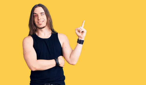 Young Adult Man Long Hair Wearing Rocker Style Black Clothes — Stock Photo, Image