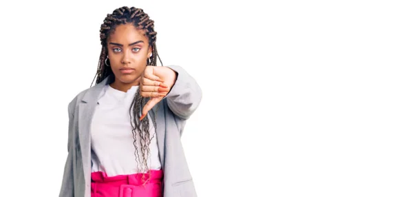 Young African American Woman Braids Wearing Business Clothes Looking Unhappy — Stock Photo, Image