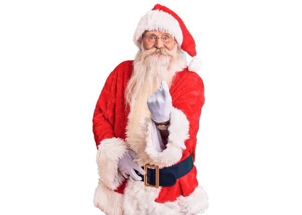 Old Senior Man Grey Hair Long Beard Wearing Traditional Santa — Stock Photo, Image