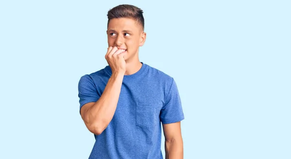 Young Handsome Hispanic Man Wearing Casual Clothes Looking Stressed Nervous — Stock Photo, Image