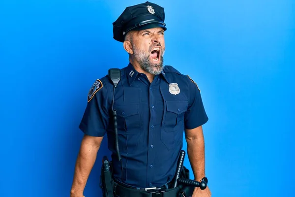 Moyen Âge Bel Homme Uniforme Police Colère Fou Hurlant Frustré — Photo