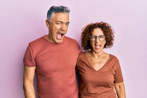 Beautiful Middle Age Couple Together Wearing Casual Clothes Winking Looking — Stock Photo, Image