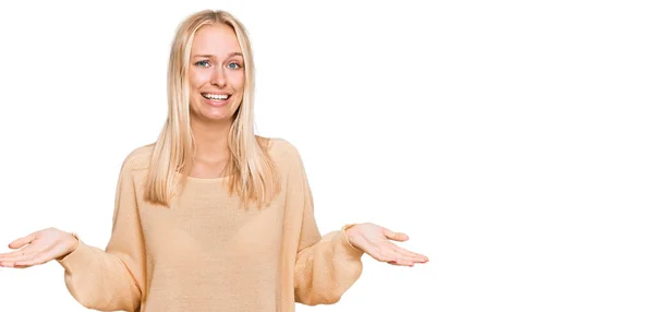 Young Blonde Girl Wearing Casual Clothes Clueless Confused Expression Arms — Stock Photo, Image
