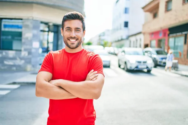 Young Handsome Hispanic Man Smiling Happy Standing Smile Face Walking — Stock Photo, Image