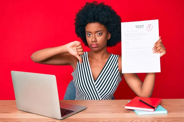 Young african american woman showing a failed exam with angry face, negative sign showing dislike with thumbs down, rejection concept