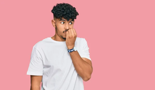 Young Arab Man Wearing Casual White Shirt Looking Stressed Nervous — Stock Photo, Image