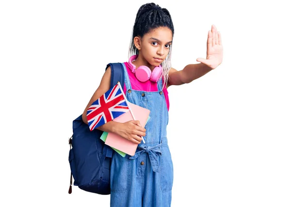 Nettes Afrikanisch Amerikanisches Mädchen Studentenrucksack Hält Die Flagge Des Vereinigten — Stockfoto